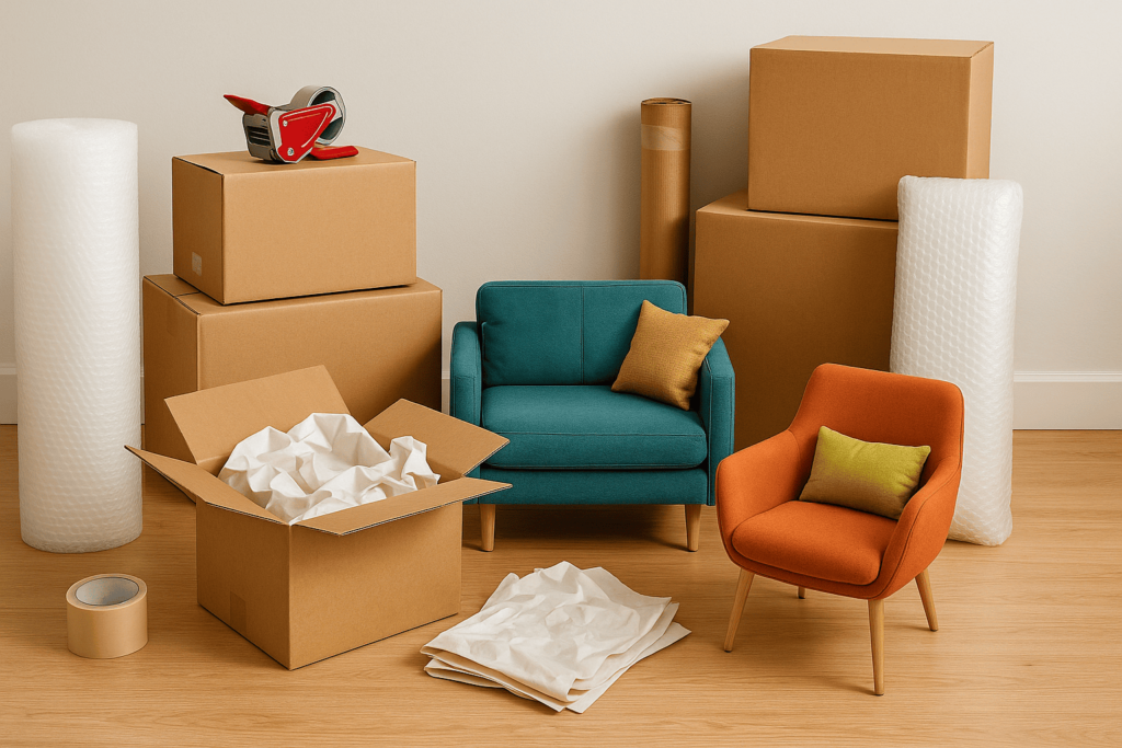 different types of house packing materials and moving boxes