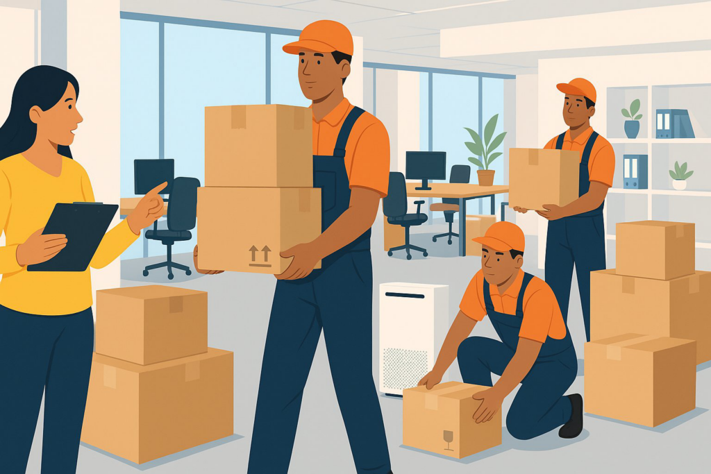 corporate packers and movers moving boxes