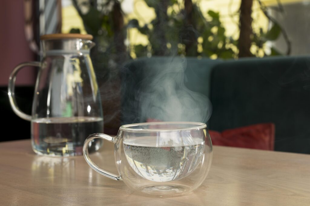 a glass of hot water