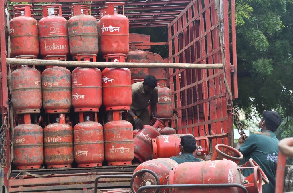 a pile of lpg cylinders on a truck